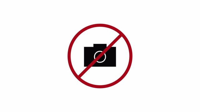 Prohibited sign on camera icon with transparent background ,No camera allowed, No taking photos icon animation. No Video Recording, Photos Not Allowed, Use of Camera is Prohibited in 4k .
