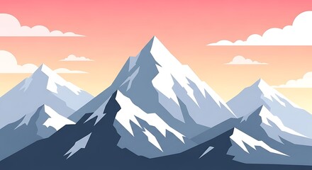 Fototapeta premium Mountain Range with Snowy Peaks at Sunset.