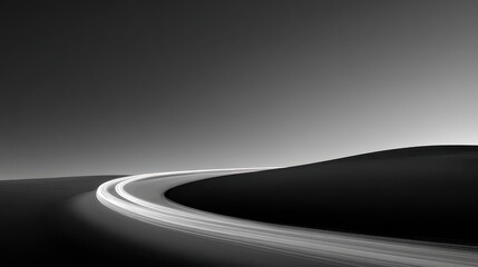 Serene Black and White Landscape with Curved Light Trails and Dunes