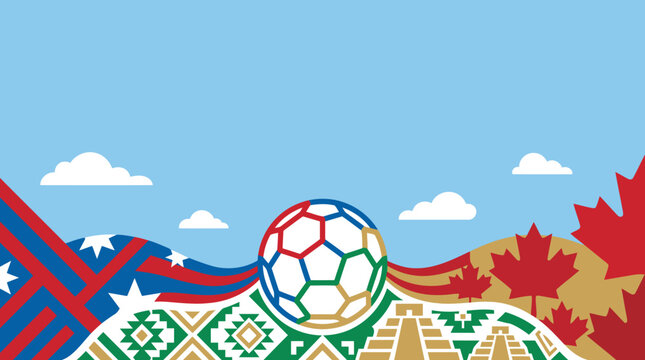 Flat Vector Background for 2026 North American Football Championship with Geometric USA Canada and Mexico Patterns