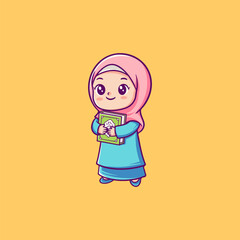 Illustration of a Girl Holding a Quran