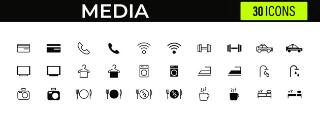 A clean vector set of black and white number icons designed for web, business, media, technology, and everyday digital use