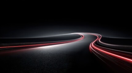 Futuristic Night Road with Glowing Light Trails in Dark Environment