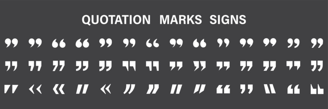Quotation marks icon set, double quote symbol vector illustration, black quote icons in line and flat style, discussion and dialog remark signs, open and close quote symbols, vector graphic on transpa