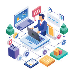 Obraz premium Digital Workflow and Business Data Management – Office Productivity Illustration