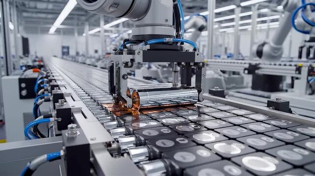 Industrial Lithium Ion Battery Manufacturing Rolling Copper Sheets Into Cylindrical Cells for Electric Vehicle Energy Storage