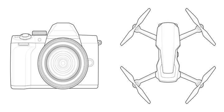 Digital imaging apparatus blueprint collection containing UAV drone and mirrorless body.