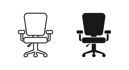 A minimalist illustration depicts two office chairs in contrasting black and white line art styles high quality professional