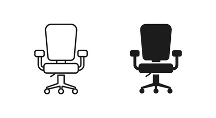 A minimalist depiction of office chairs presented in both outlined and solid black silhouettes suggesting versatility high quality