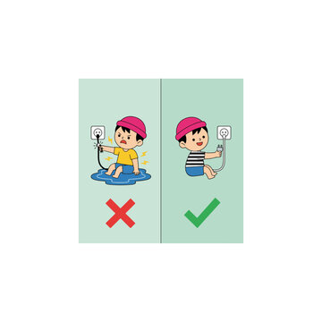 Child Electric Shock Danger vs. Safe Plugging Illustration