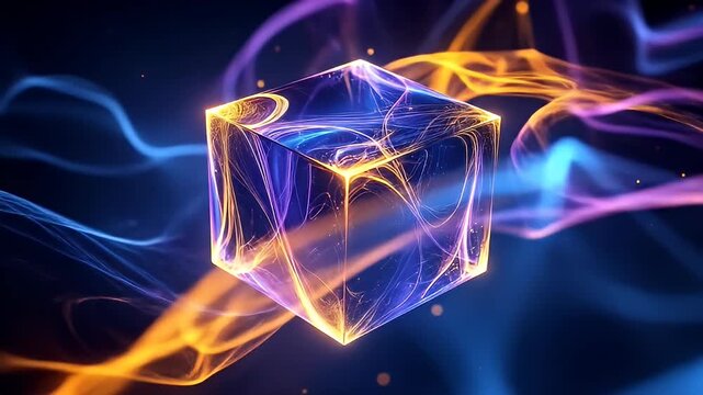 Abstract Cube with Flowing Energy - A Mesmerizing Visual Experience.