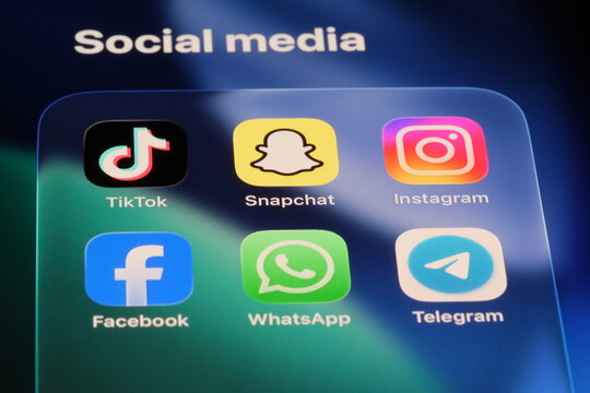 Shanghai,China-Feb.10th 2026: WhatsApp, Snapchat, TikTok, Instagram, Facebook, Telegram app icons