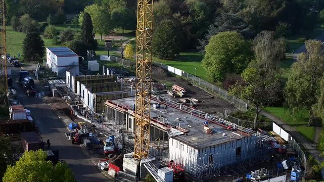 Belgium, Ghent - October 16, 2025 - Architectural structure of a residential building during construction.