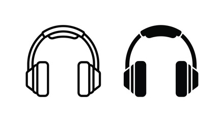 A simple illustration depicts two different styles of wireless headphones in black and white high quality professional detailed