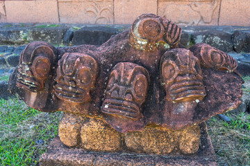 Stone tiki statue in Atuona, Hiva Oa, Marquesas Islands, French Polynesia