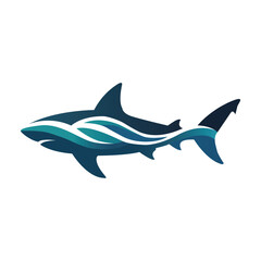 Fototapeta premium Stylized Shark Silhouette Vector Icon with Wave Pattern