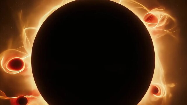 Abstract representation of a solar eclipse with glowing corona and swirling energy.