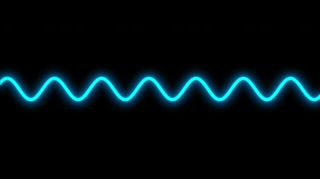 Visual effect of blue glowing wave oscillations moving forward horizontally on black background
