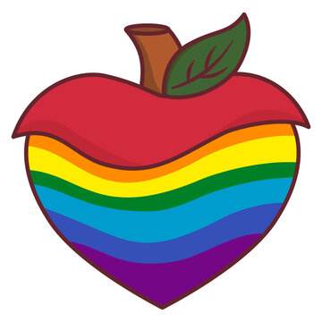 Rainbow heart shaped apple with leaf symbol for LGBTQ pride