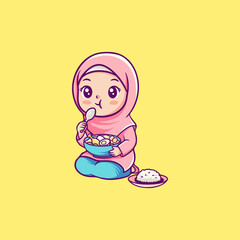 Girl in Hijab Eating a Meal