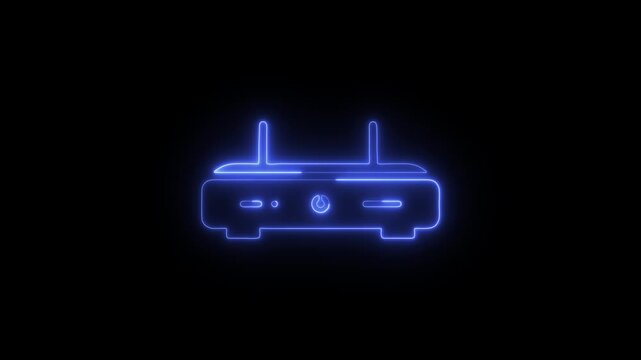 Abstract neon glowing smart home hub icon animation on a dark black background