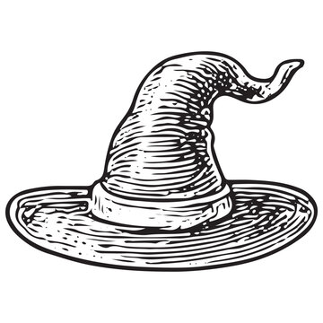 Vintage Wizard Hat Engraving Magic Symbols Fantasy Witchcraft Illustration