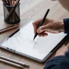 Architect Designing Modern Interior Projects Using Digital Tablet in Creative Studio Office, Close up