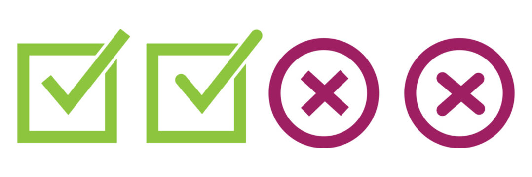 checkmark and X mark icon. check and uncheck icon vector. validation icon vector. for apps and websites