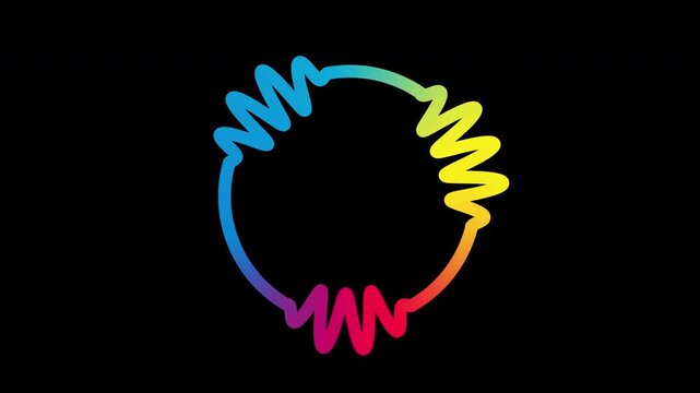 Round soundwave stereo decoration. Circular motion of electronic colorful waves on black background