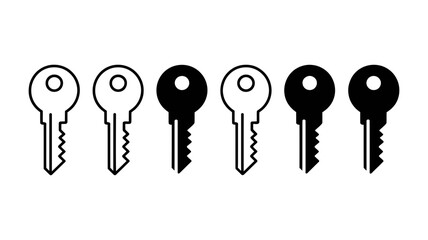 A versatile set of key icons, featuring both outline and solid black designs for various uses.