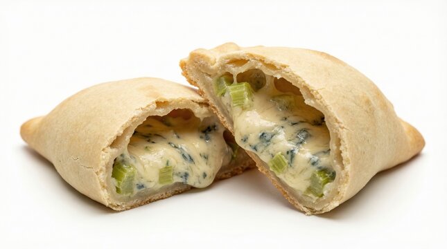 Empanada de Queso Azul cut open to reveal creamy blue cheese and scallion filling