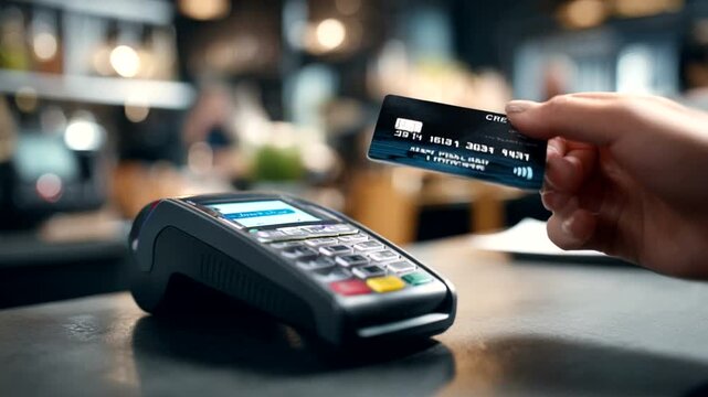 Person Making Contactless Payment with Credit Card.