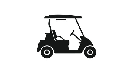 A stark black silhouette depicts a golf cart showcasing its basic shape and features in profile high quality