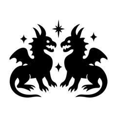 Fototapeta premium PNG Twin dragons silhouette mystical design.