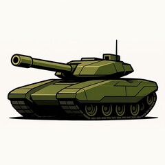 Fototapeta premium An army battle tank with a cannon on tracks. Military paint. Comic illustration.