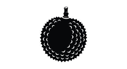 A striking black and white illustration depicts a durian fruit showcasing its distinctive spiky exterior and stem © nhpvect02