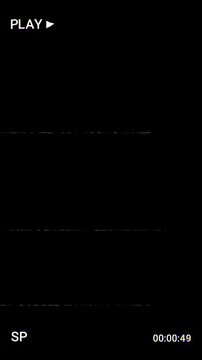 Vertical Animated Play VHS video tape glitch effect with black background