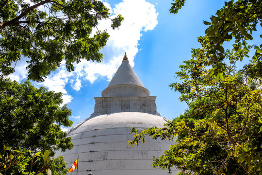 White stupa of Raja Maha Vihara temple in Tissamaharama Sri Lanka