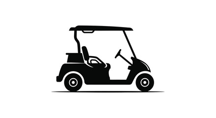 A simple black silhouette depicts a golf cart viewed from the side showcasing its basic form and features