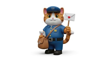 Fototapeta premium Cute Cat Mailman Delivering Letters with Heart Icon