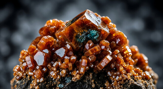 Natural mineral specimen of vanadinite crystals on rock matrix for geological study and gemstone collection