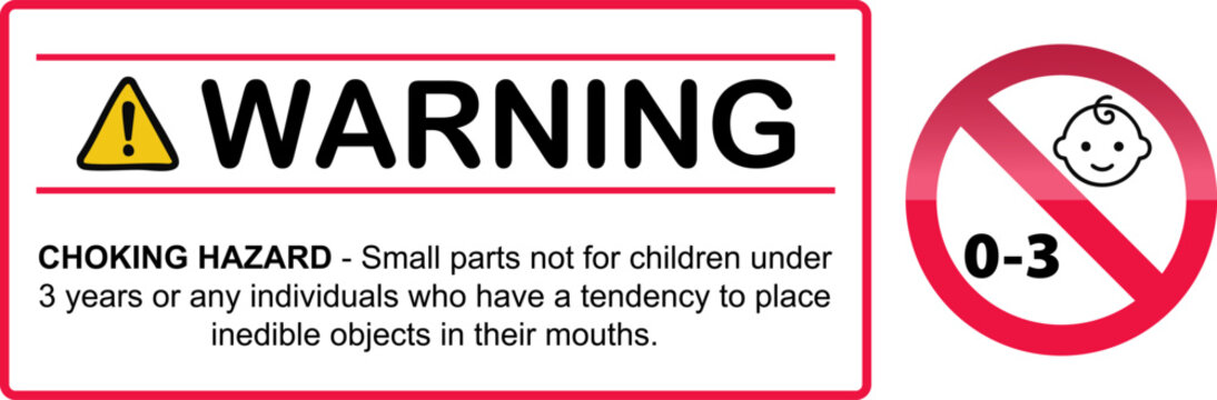 Official choking hazard warning symbol for small parts under three years