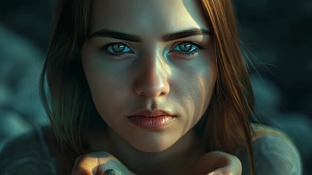 the girl holds rune stones in her hands. Selective focus