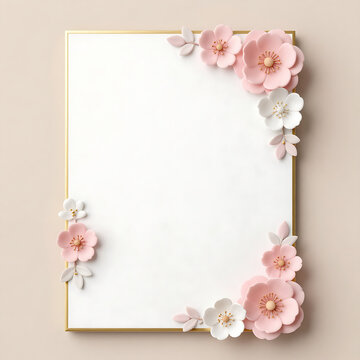 Vintage floral paper background featuring a pink rose border and an elegant frame for a wedding invitation, scrapbook album page, or greeting card design