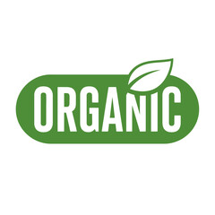 Fototapeta premium Organic Food Label Stamp Green Leaf Symbol Isolated White Background