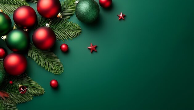 Decoracao Natalina Elegante Com Bolas Verdes E Vermelhas Em Fundo Verde Esmeralda
