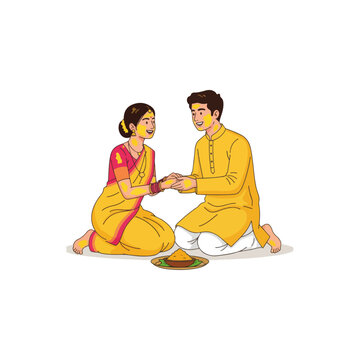 Joyful Indian Couple Celebrating Traditional Haldi Ceremony