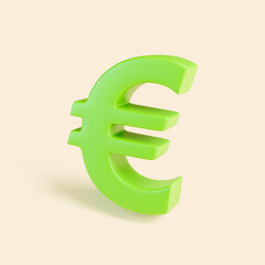 Obraz premium Green Euro Currency Symbol in 3D Minimal Style