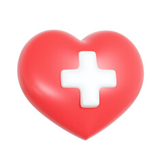 Obraz premium A smooth red 3D heart with a white medical cross symbol, representing health, first aid, care, wellness, and medical support