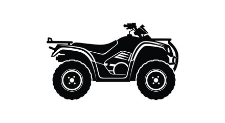 A striking black and white silhouette depicts a four wheeled all terrain vehicle showcasing its rugged design high quality professional © nhpvect02
